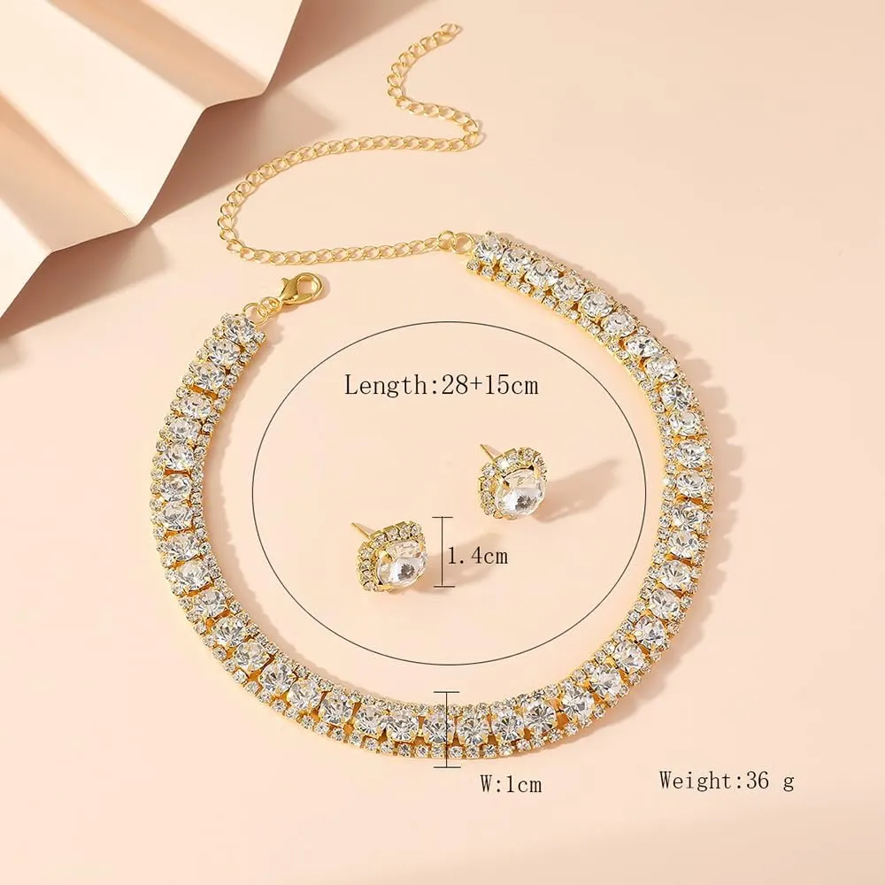 Bride Crystal Jewelry Set Rhinestone Choker Necklace Earrings Bridal Wedding Jewelry Sets for Costume Party Bride Bridesmaid Wedding Prom Jewelry