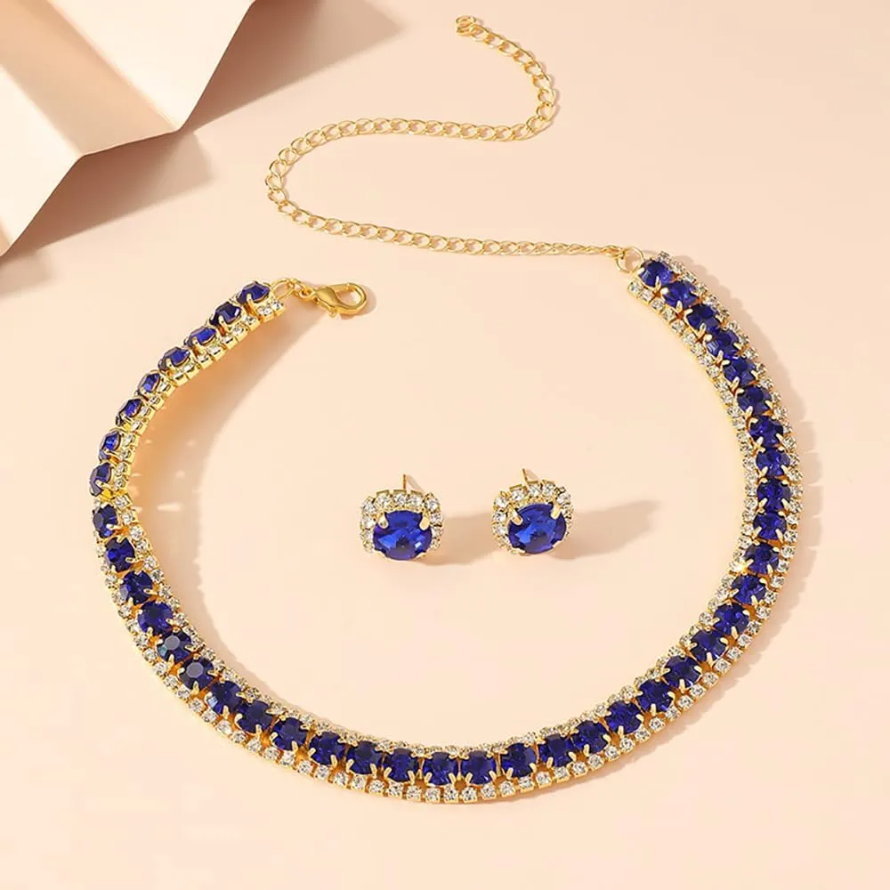 Bride Crystal Jewelry Set Rhinestone Choker Necklace Earrings Bridal Wedding Jewelry Sets for Costume Party Bride Bridesmaid Wedding Prom Jewelry