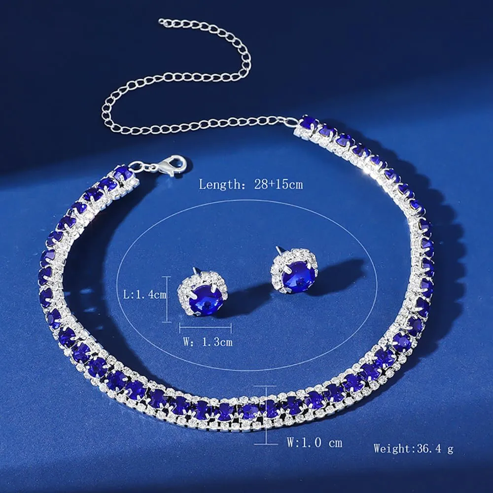 Bride Crystal Jewelry Set Rhinestone Choker Necklace Earrings Bridal Wedding Jewelry Sets for Costume Party Bride Bridesmaid Wedding Prom Jewelry