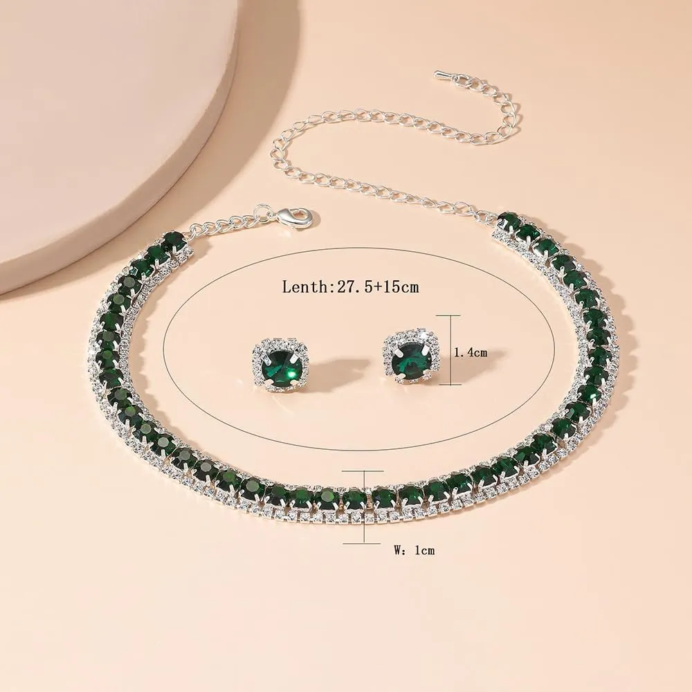 Bride Crystal Jewelry Set Rhinestone Choker Necklace Earrings Bridal Wedding Jewelry Sets for Costume Party Bride Bridesmaid Wedding Prom Jewelry