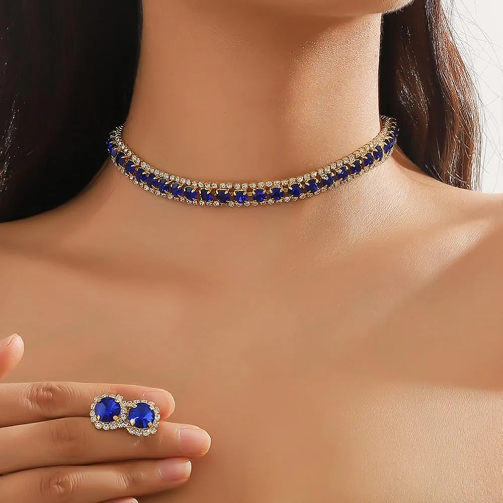 Bride Crystal Jewelry Set Rhinestone Choker Necklace Earrings Bridal Wedding Jewelry Sets for Costume Party Bride Bridesmaid Wedding Prom Jewelry