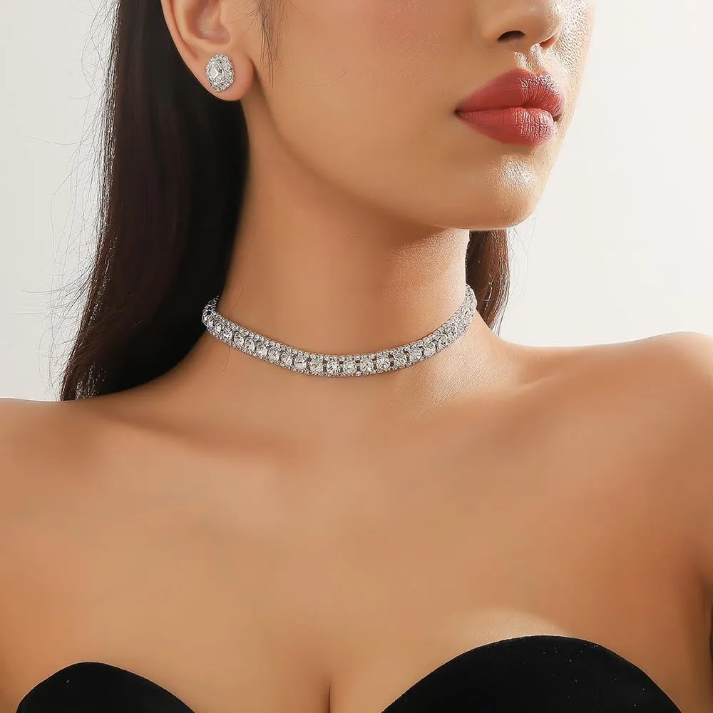 Bride Crystal Jewelry Set Rhinestone Choker Necklace Earrings Bridal Wedding Jewelry Sets for Costume Party Bride Bridesmaid Wedding Prom Jewelry