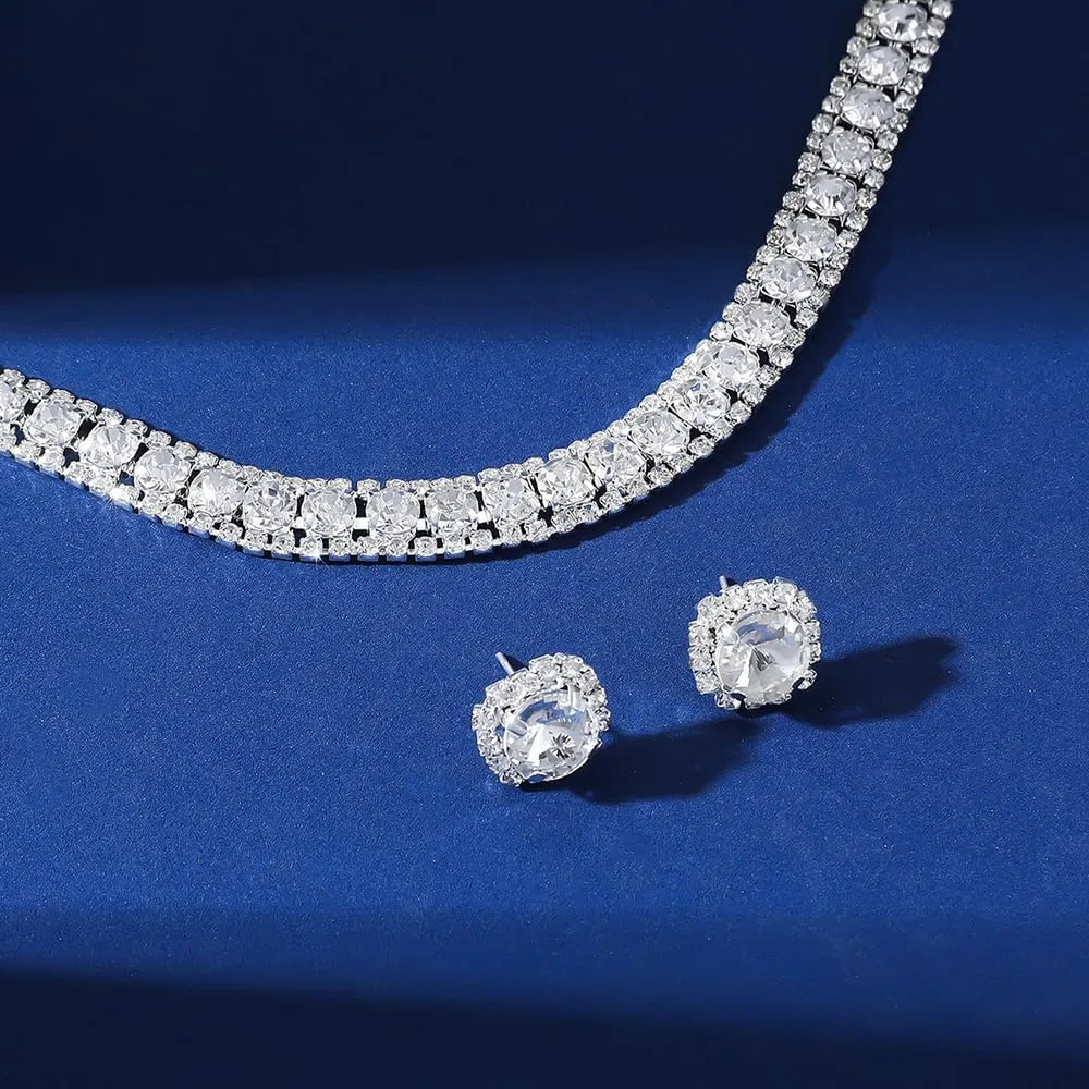 Bride Crystal Jewelry Set Rhinestone Choker Necklace Earrings Bridal Wedding Jewelry Sets for Costume Party Bride Bridesmaid Wedding Prom Jewelry