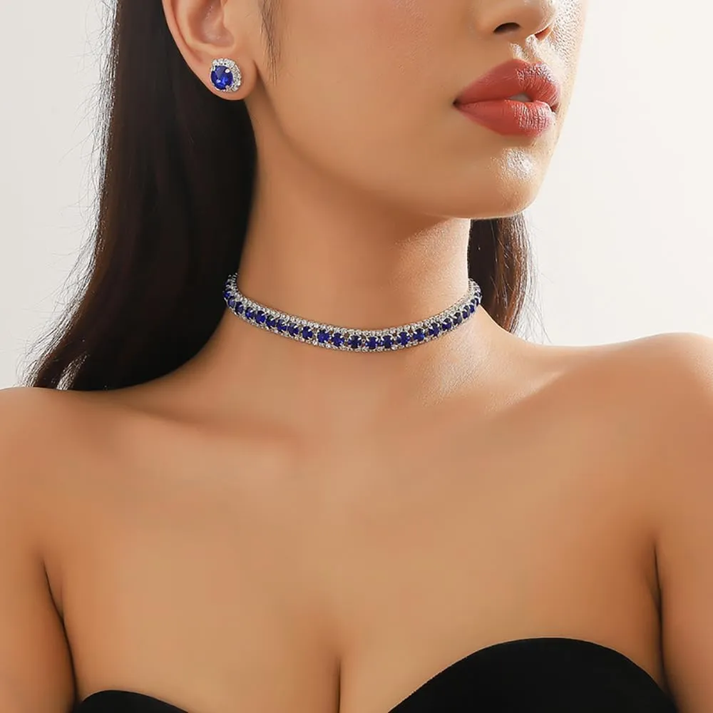 Bride Crystal Jewelry Set Rhinestone Choker Necklace Earrings Bridal Wedding Jewelry Sets for Costume Party Bride Bridesmaid Wedding Prom Jewelry