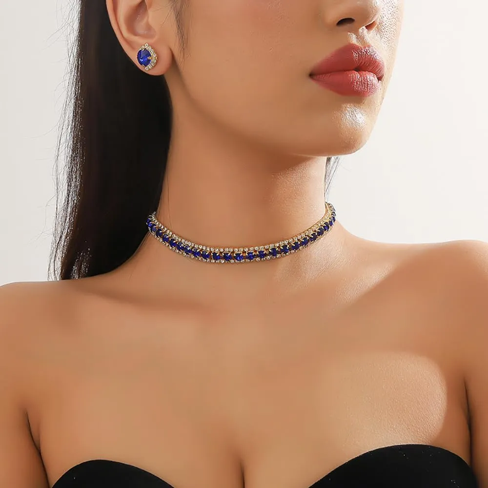 Bride Crystal Jewelry Set Rhinestone Choker Necklace Earrings Bridal Wedding Jewelry Sets for Costume Party Bride Bridesmaid Wedding Prom Jewelry