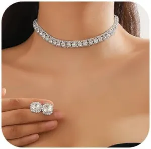 Bride Crystal Jewelry Set Rhinestone Choker Necklace Earrings Bridal Wedding Jewelry Sets for Costume Party Bride Bridesmaid Wedding Prom Jewelry