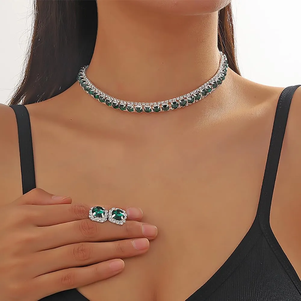 Bride Crystal Jewelry Set Rhinestone Choker Necklace Earrings Bridal Wedding Jewelry Sets for Costume Party Bride Bridesmaid Wedding Prom Jewelry