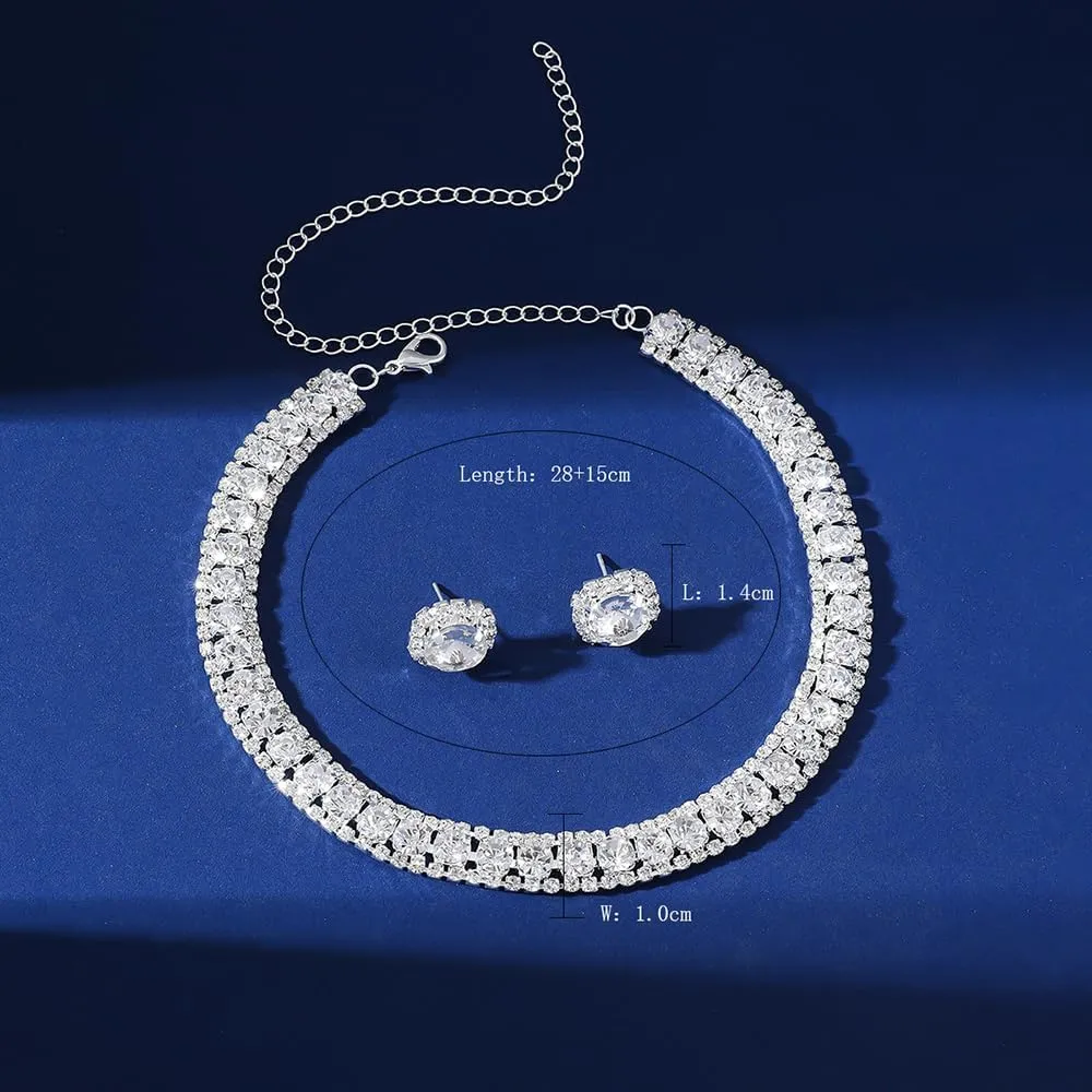 Bride Crystal Jewelry Set Rhinestone Choker Necklace Earrings Bridal Wedding Jewelry Sets for Costume Party Bride Bridesmaid Wedding Prom Jewelry