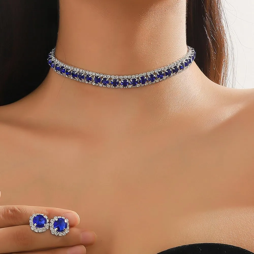 Bride Crystal Jewelry Set Rhinestone Choker Necklace Earrings Bridal Wedding Jewelry Sets for Costume Party Bride Bridesmaid Wedding Prom Jewelry