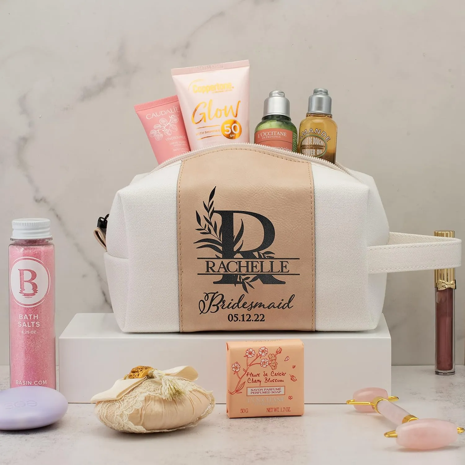 Bridesmaid Gifts, Personalized Toiletry Bag for Women - 3 Design & 4 Color - Custom w/Name, Title, Date, Bridesmaid Proposal Gifts, Bridal Shower Gift, Bachalorette Party Favors, Single D3 - ROSEGOLD