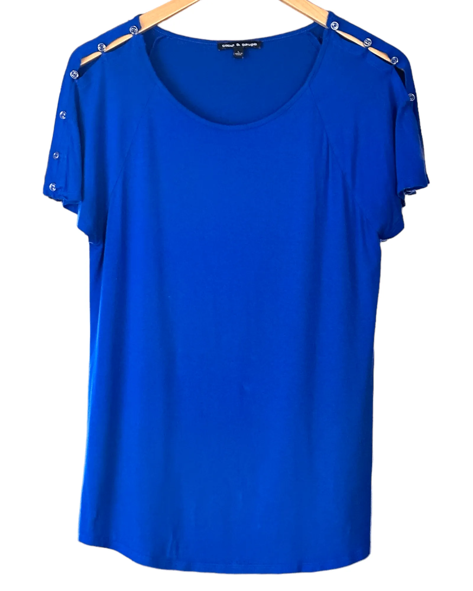 Bright Winter Angelfish Blue Button Shoulder Cap Sleeve Top
