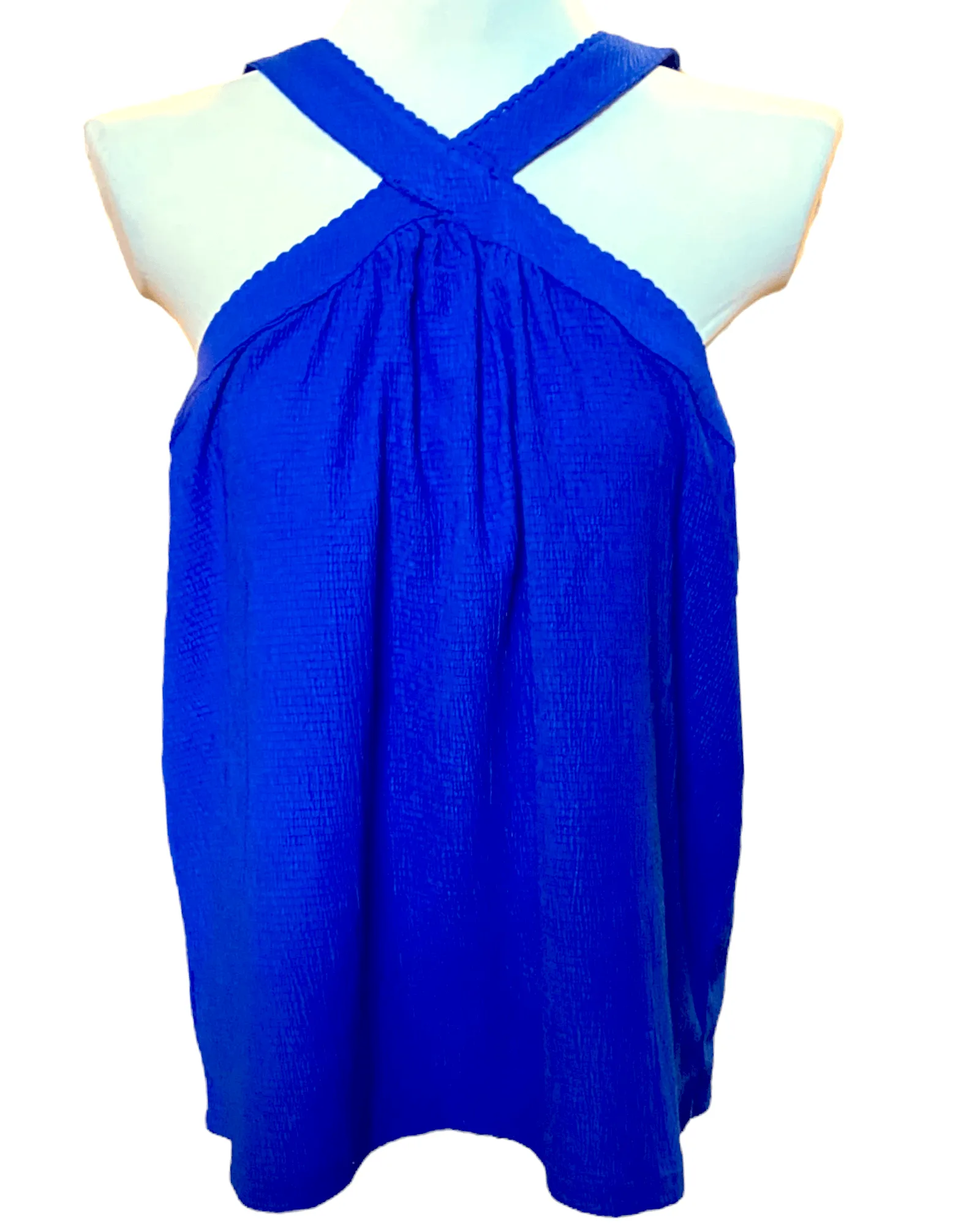 Bright Winter Cobalt Cross Front Sleeveless Blouse