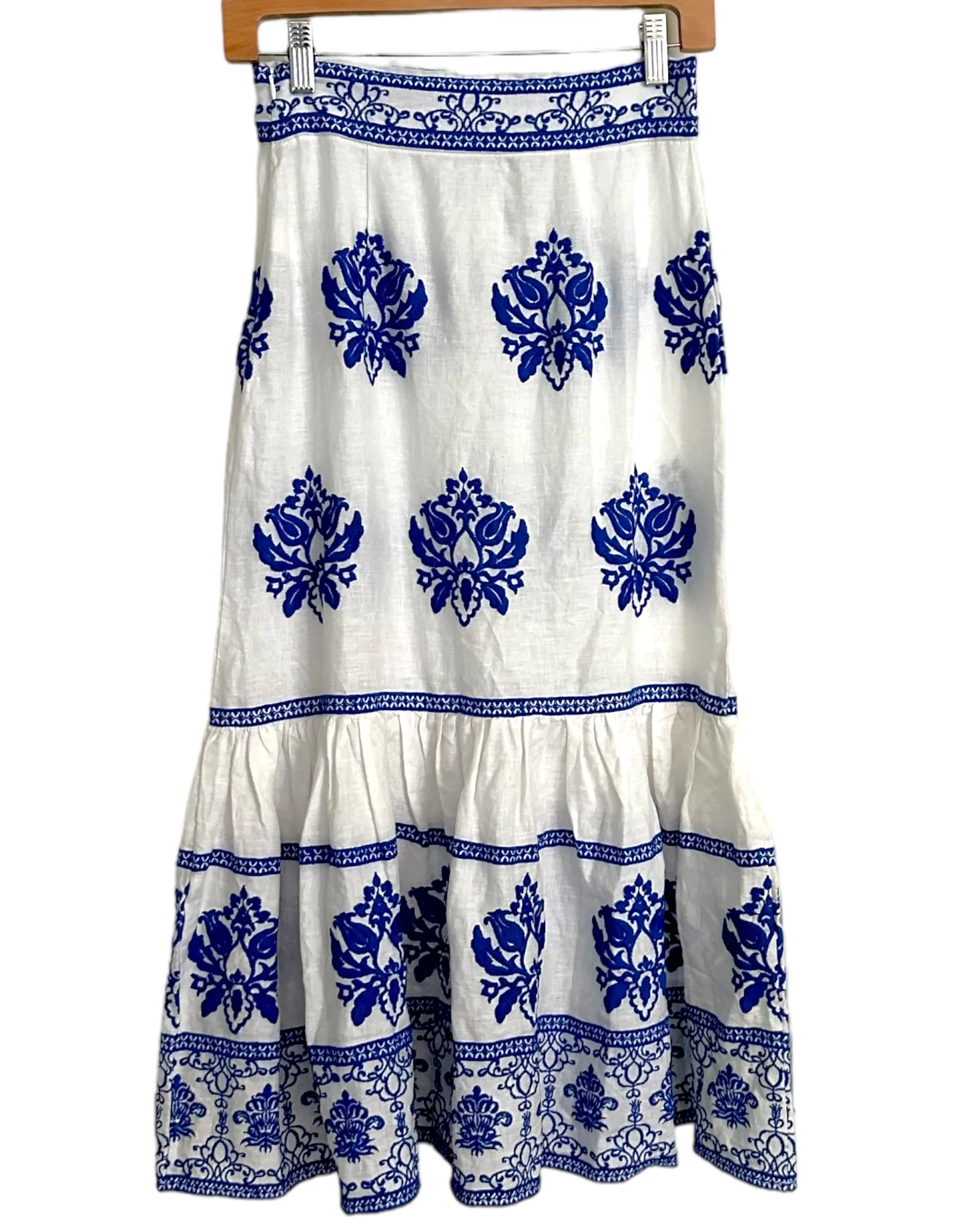 Bright Winter Embroidered Linen Midi-Skirt