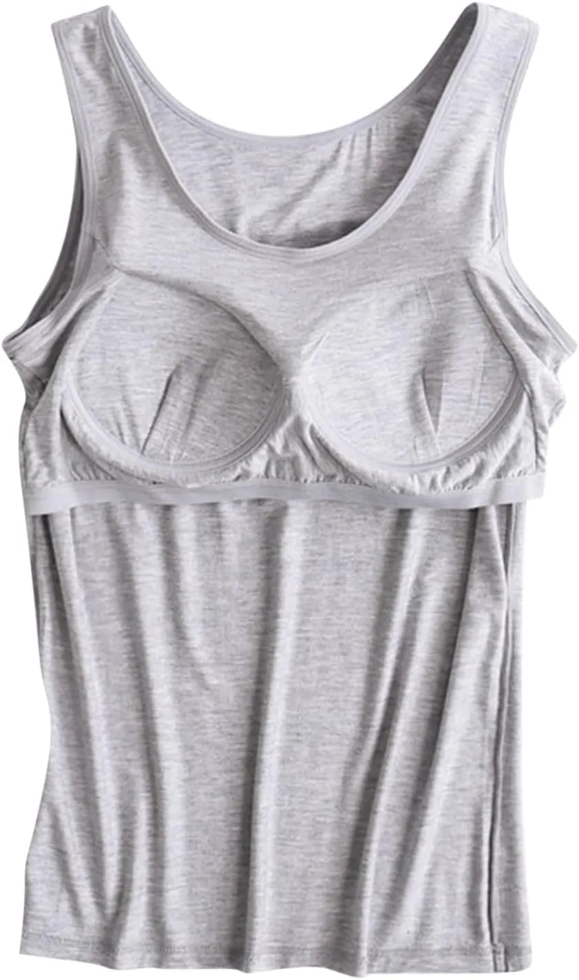 Built in Bra Tank Tops for Women Summer Tank Top Shelf Bra Padded Athletic Tank Tops Workout Sports Solid Color Tanks