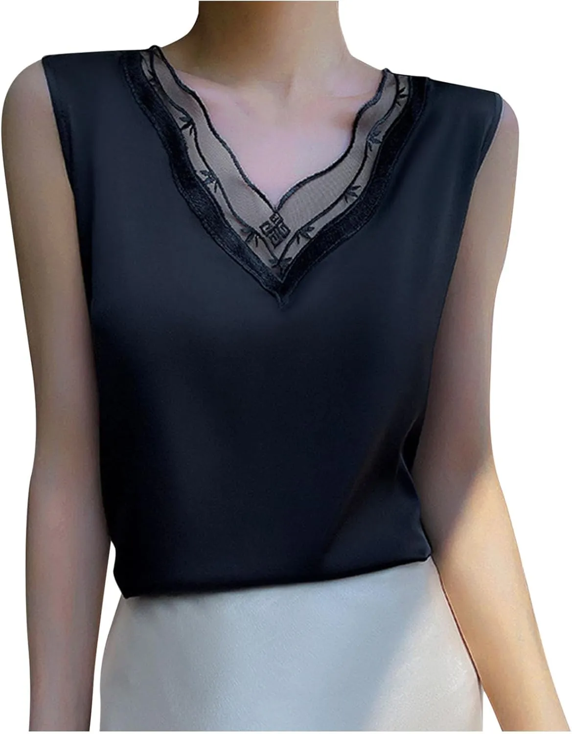 BZGTZT Summer Soft Business V Neck Tank Tops for Women Elegant Loose Casual Shirt Sleeveless Lightweight Solid Blouses