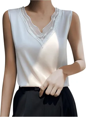 BZGTZT Summer Soft Business V Neck Tank Tops for Women Elegant Loose Casual Shirt Sleeveless Lightweight Solid Blouses