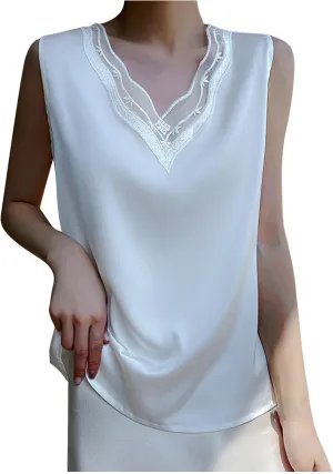 BZGTZT Summer Soft Business V Neck Tank Tops for Women Elegant Loose Casual Shirt Sleeveless Lightweight Solid Blouses