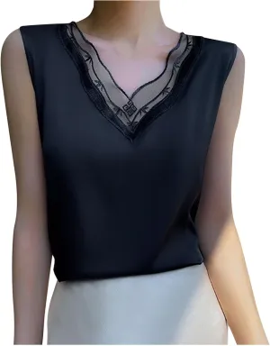 BZGTZT Summer Soft Business V Neck Tank Tops for Women Elegant Loose Casual Shirt Sleeveless Lightweight Solid Blouses