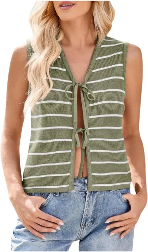 BZGTZT Womens Tank Tops Striped Crewneck Loose Fit Basic Casual T Shirts Summer Sleeveless Trendy Vest Top Vacation Tee