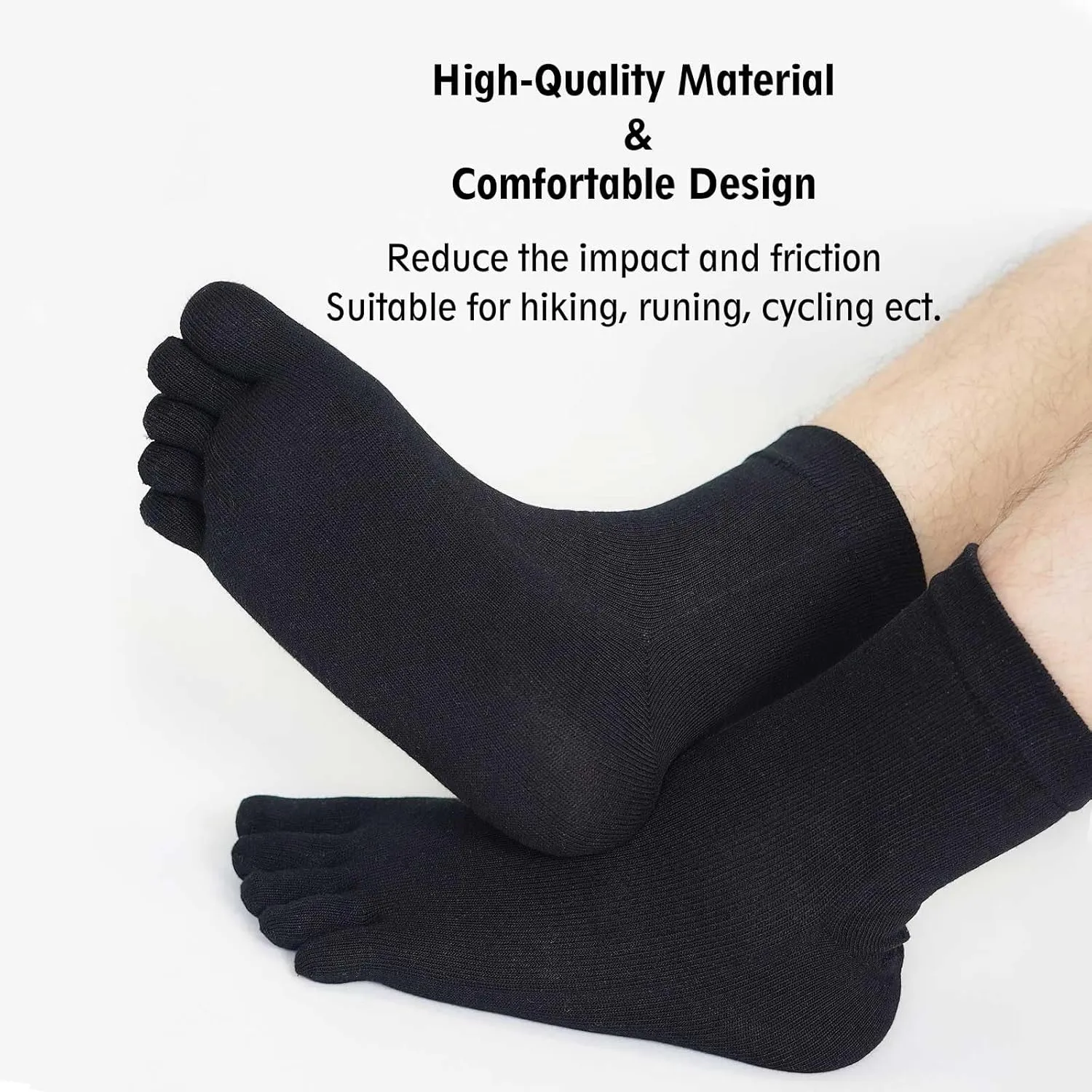CaiDieNu Mens Toe Socks Cotton Athletic Running Five Finger Crew Socks, 5 Pairs