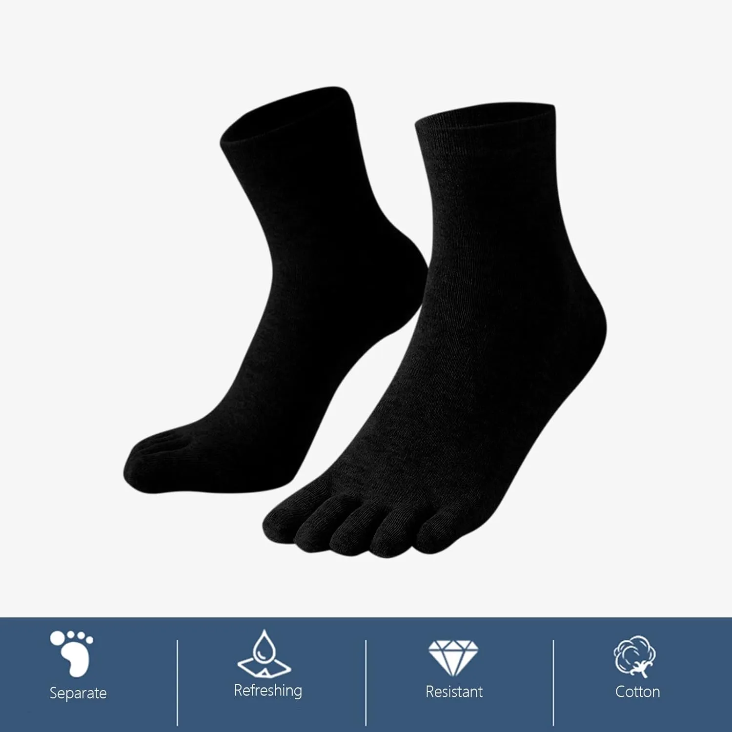 CaiDieNu Mens Toe Socks Cotton Athletic Running Five Finger Crew Socks, 5 Pairs