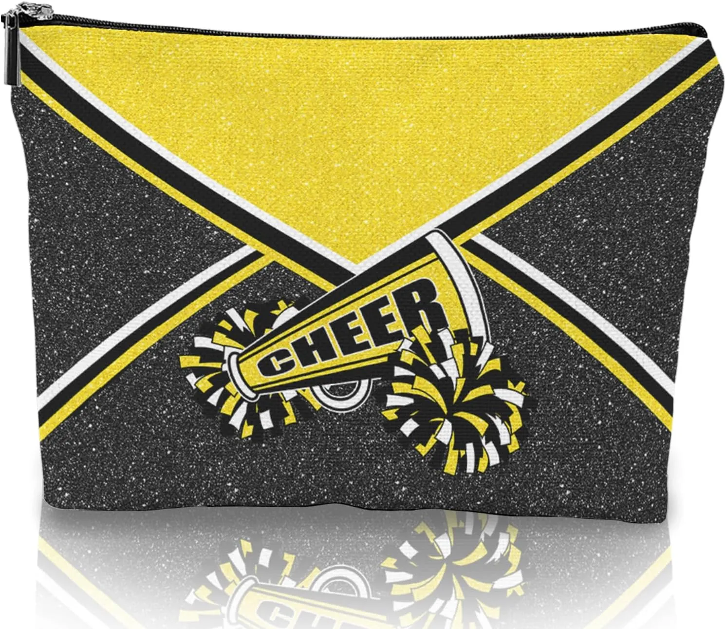 Cheer Makeup Bag Cheerleader Cosmetic Bag Cheerleader Gifts Cheerleading Gift for Women Her Cheer Team 1Pcs (Gold)