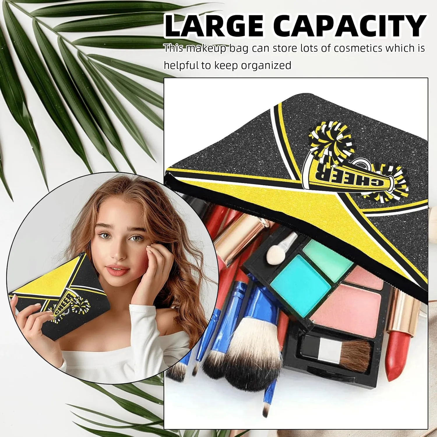 Cheer Makeup Bag Cheerleader Cosmetic Bag Cheerleader Gifts Cheerleading Gift for Women Her Cheer Team 1Pcs (Gold)