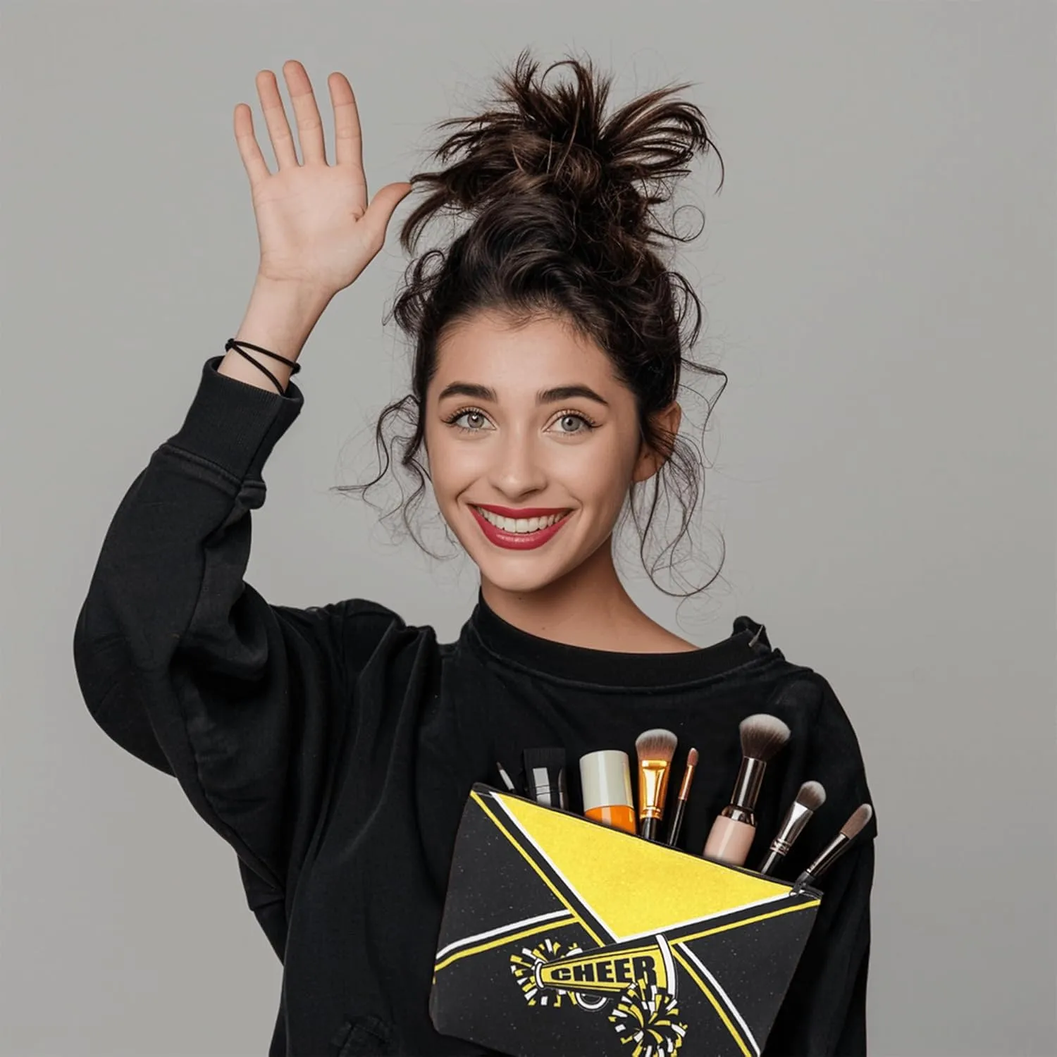 Cheer Makeup Bag Cheerleader Cosmetic Bag Cheerleader Gifts Cheerleading Gift for Women Her Cheer Team 1Pcs (Gold)