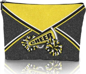 Cheer Makeup Bag Cheerleader Cosmetic Bag Cheerleader Gifts Cheerleading Gift for Women Her Cheer Team 1Pcs (Gold)
