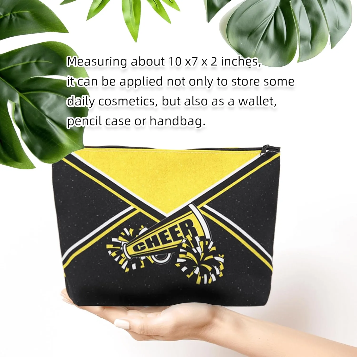Cheer Makeup Bag Cheerleader Cosmetic Bag Cheerleader Gifts Cheerleading Gift for Women Her Cheer Team 1Pcs (Gold)