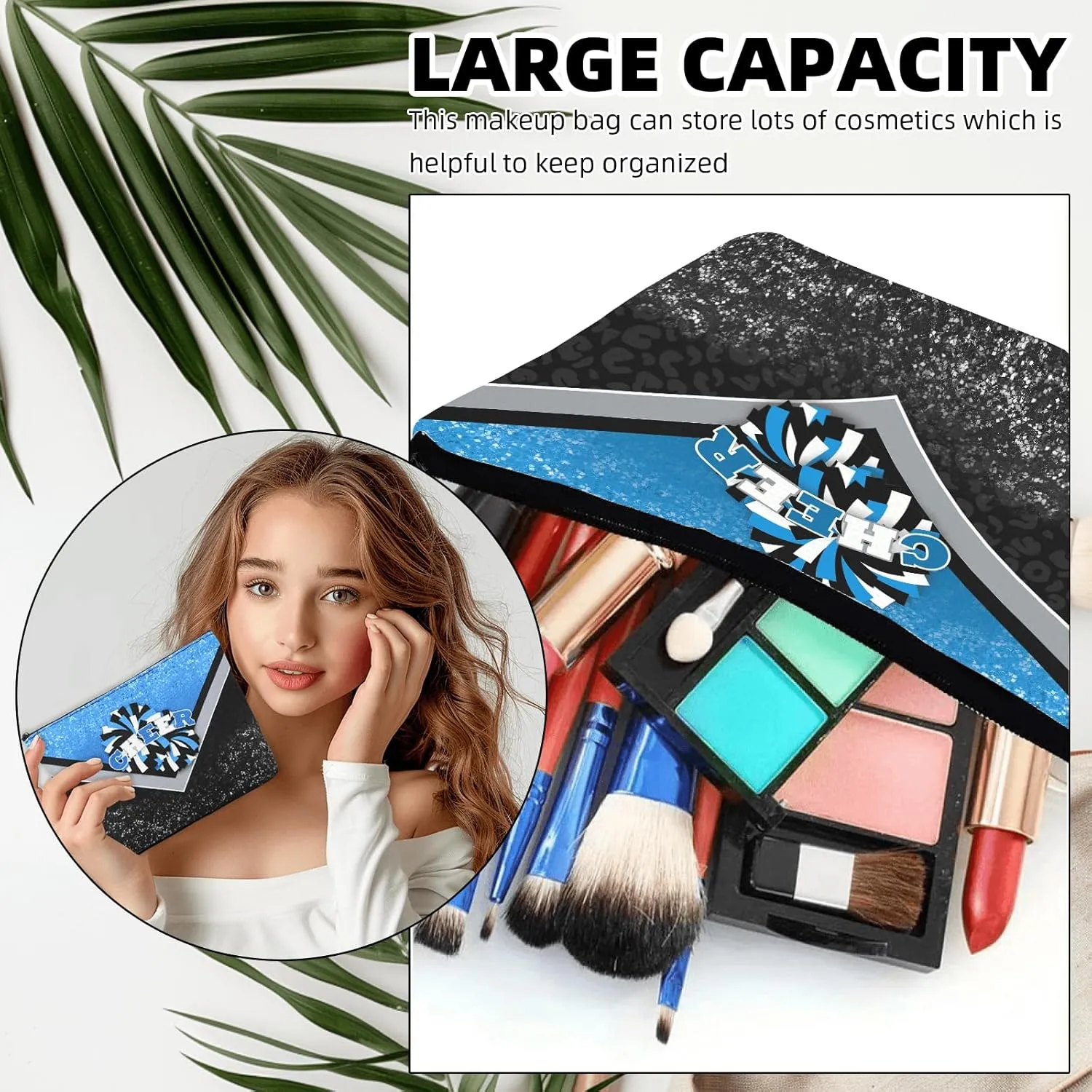 Cheerleader Cosmetic Bag Cheerleader Makeup Bag Gift for Women Cheer Team Gift Ideas for Birthday 1Pcs (Blue&Black)