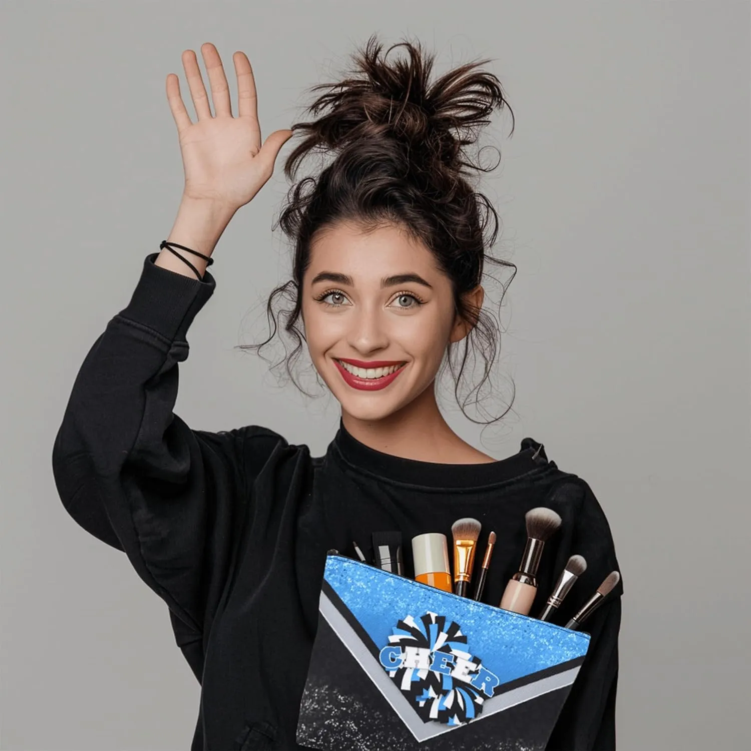 Cheerleader Cosmetic Bag Cheerleader Makeup Bag Gift for Women Cheer Team Gift Ideas for Birthday 1Pcs (Blue&Black)