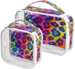 Clear Makeup Bags Rainbow Leopard Shadow Transparent Travel Cosmetic Bag with Handle for Toiletries 2 Pack, A04S23023