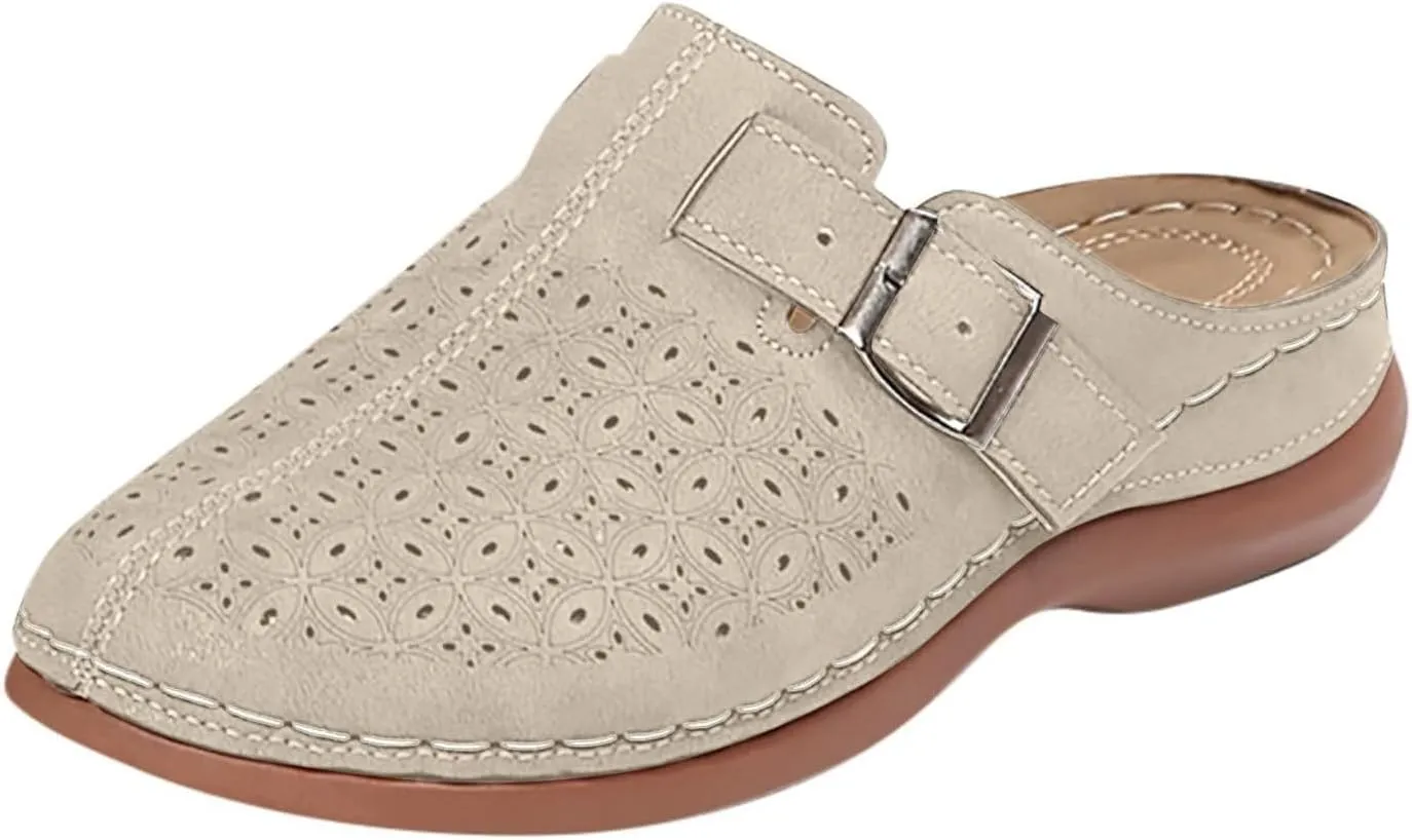 Clogs for Women Mules Shoes Arch Support Slip on Sandals Backless Low Wedge Shoes Adjustable Hook Loop Sandals Summer Walking Low Wedge Sandal Vacation Travel Shoe