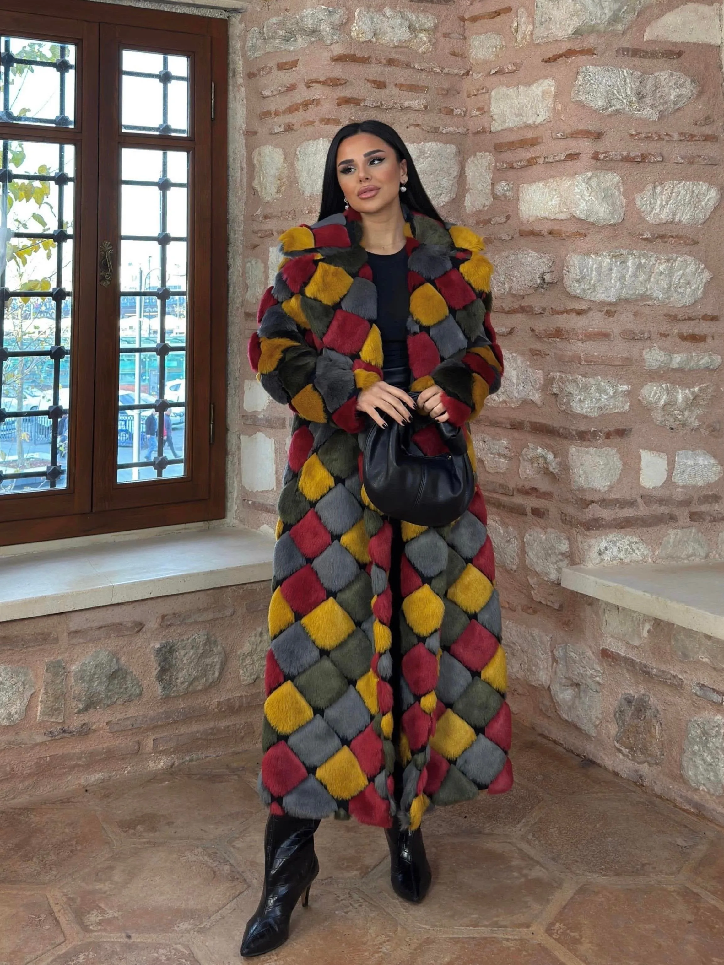 Colors Faux Fur Coat  Multicolor