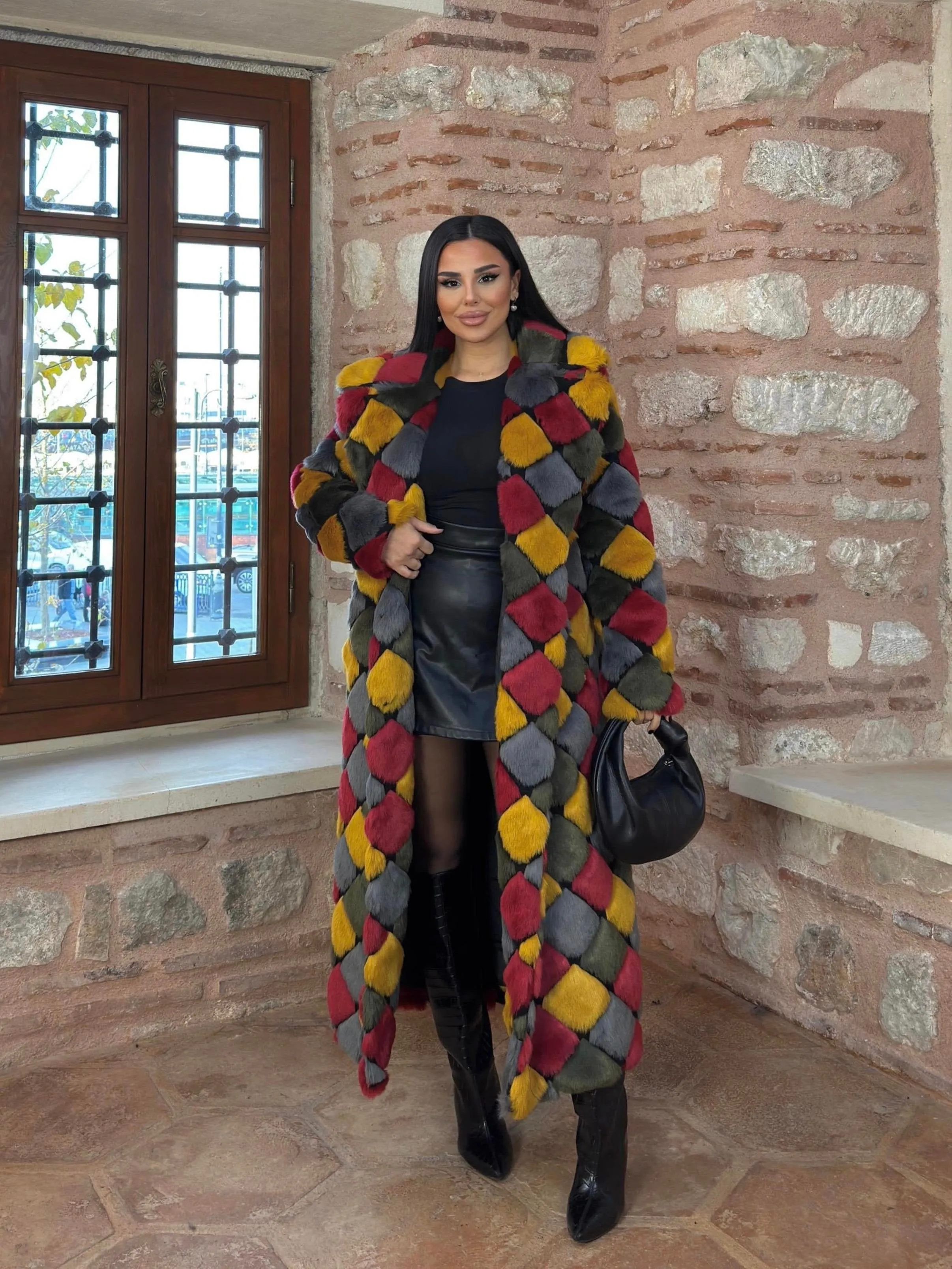 Colors Faux Fur Coat  Multicolor
