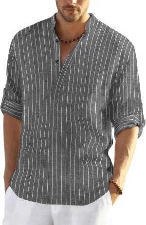 COOFANDY Men's Cotton Linen Henley T-Shirts Long Sleeve Hippie Casual Beach T-Shirts