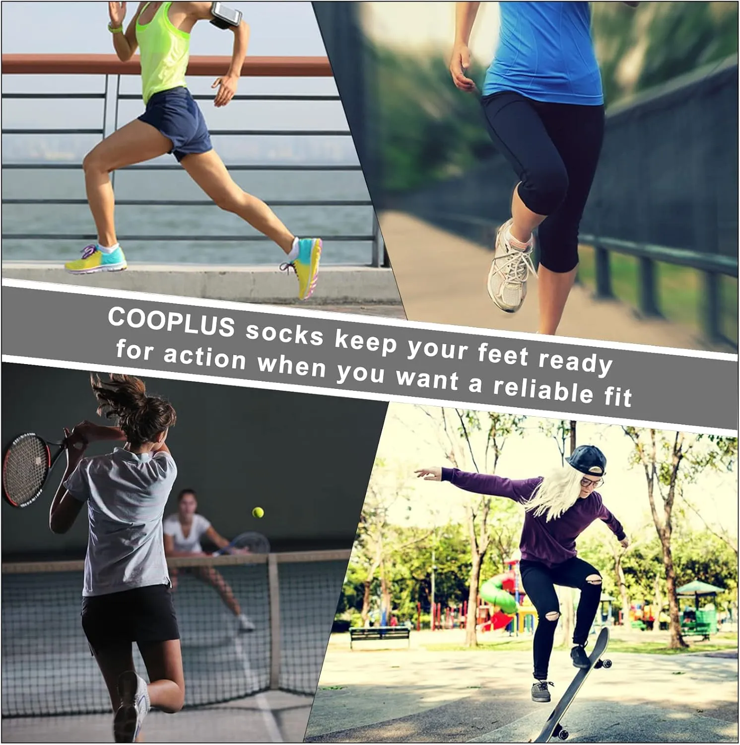 COOPLUS Womens Ankle Socks Athletic Cushioned Running Cotton Quarter Socks for Women 6 Pairs