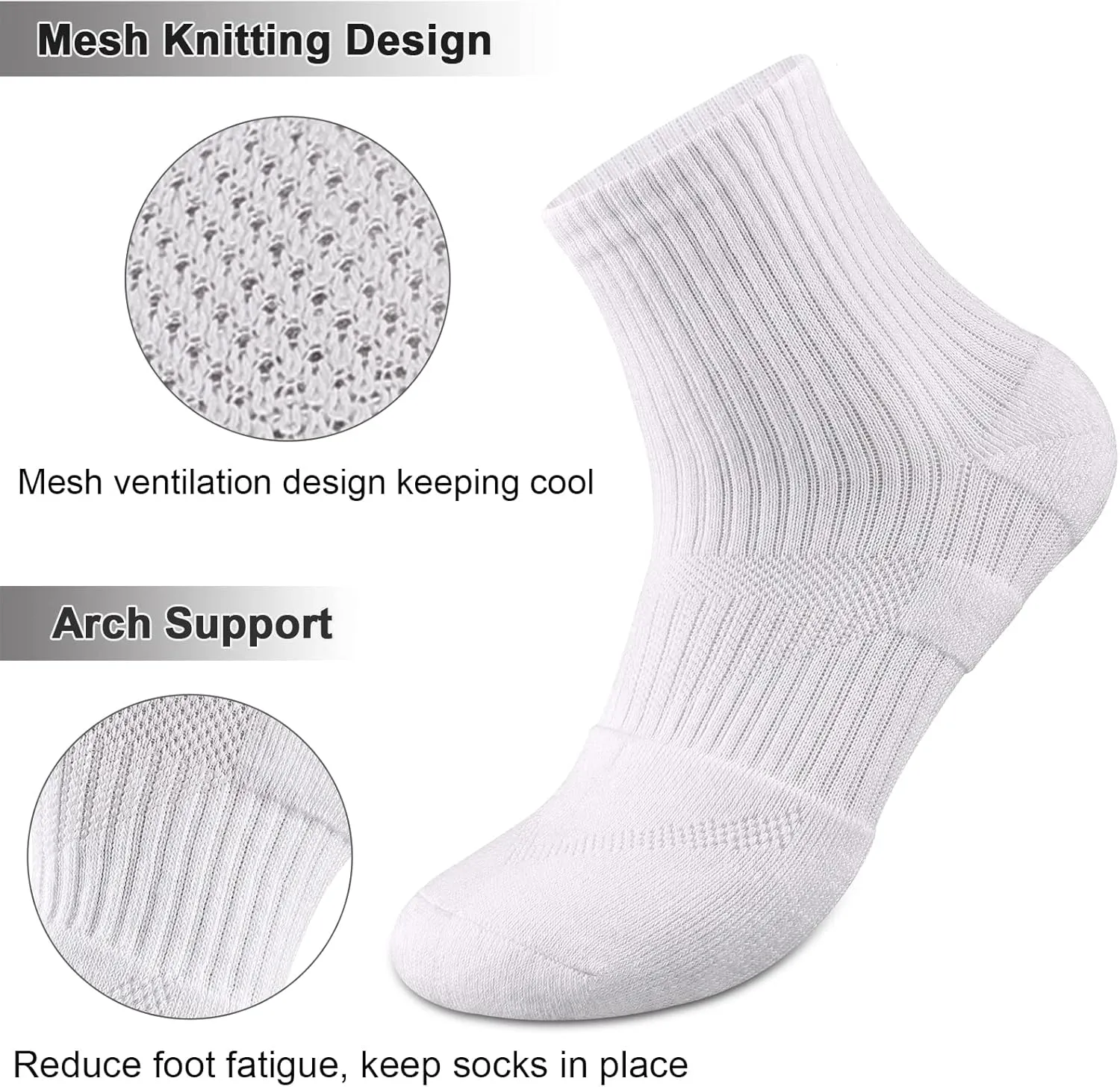 COOPLUS Womens Ankle Socks Athletic Cushioned Running Cotton Quarter Socks for Women 6 Pairs