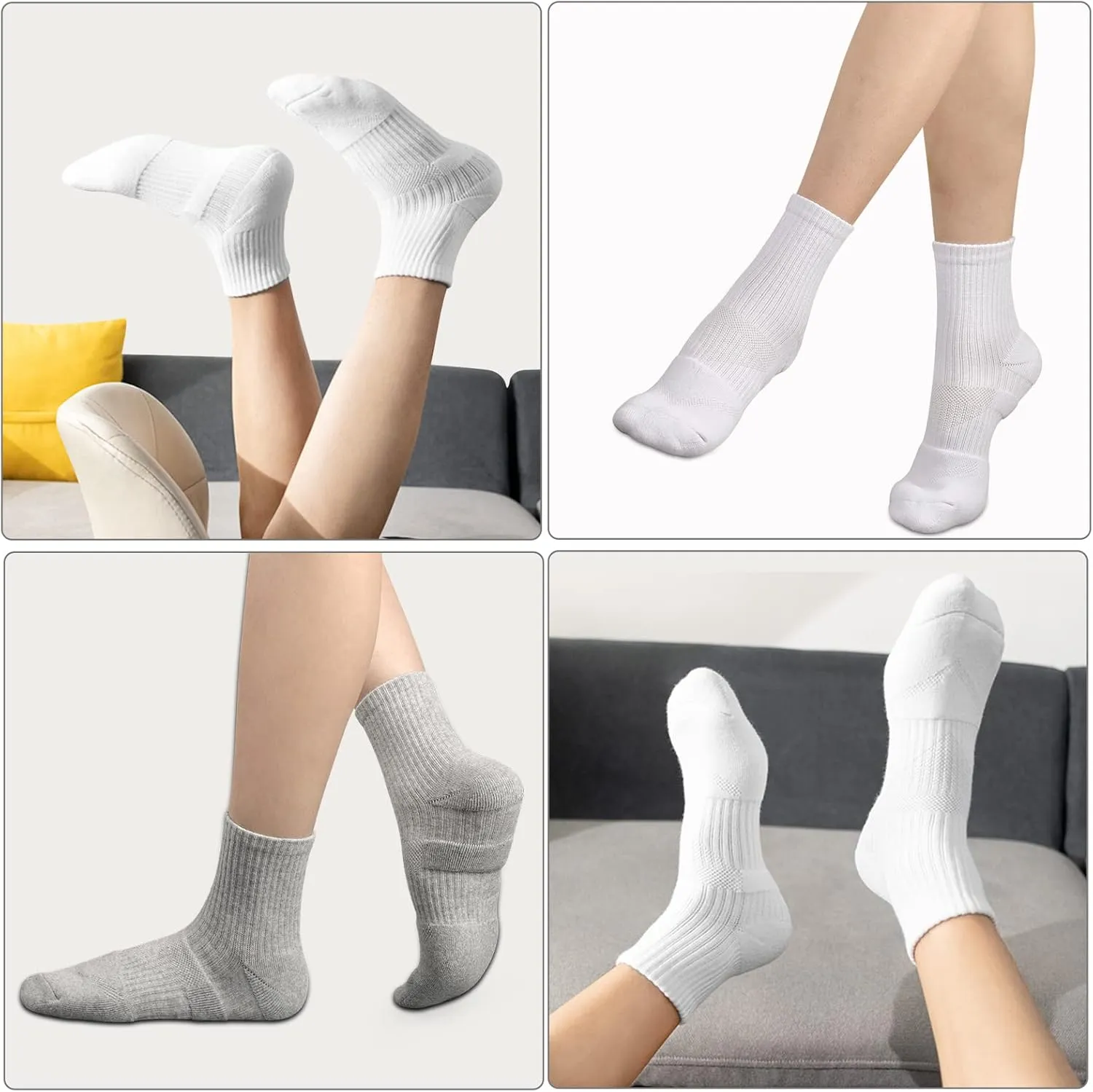 COOPLUS Womens Ankle Socks Athletic Cushioned Running Cotton Quarter Socks for Women 6 Pairs