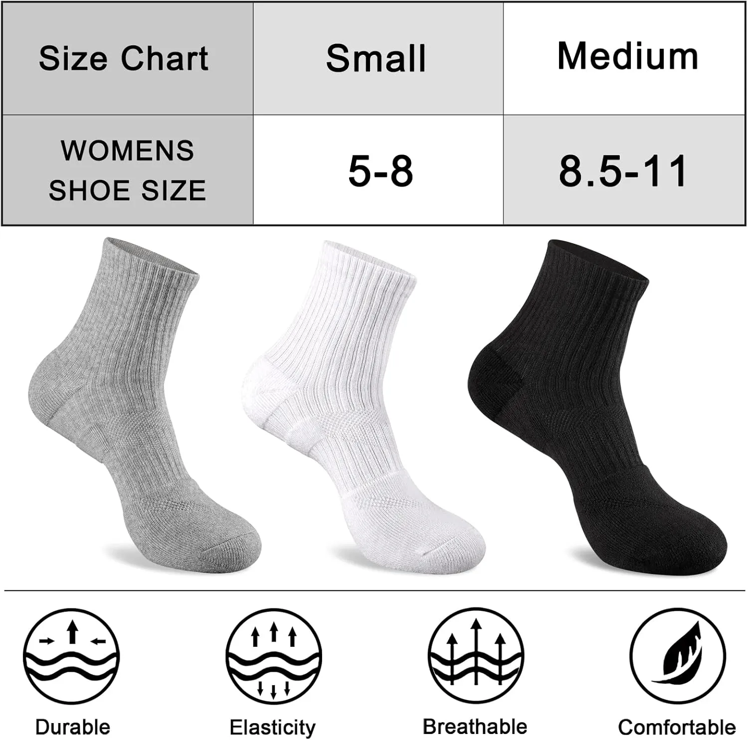 COOPLUS Womens Ankle Socks Athletic Cushioned Running Cotton Quarter Socks for Women 6 Pairs