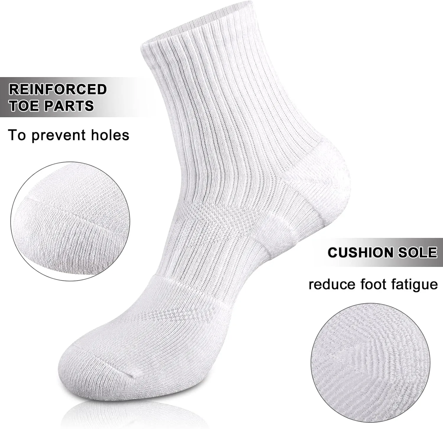 COOPLUS Womens Ankle Socks Athletic Cushioned Running Cotton Quarter Socks for Women 6 Pairs