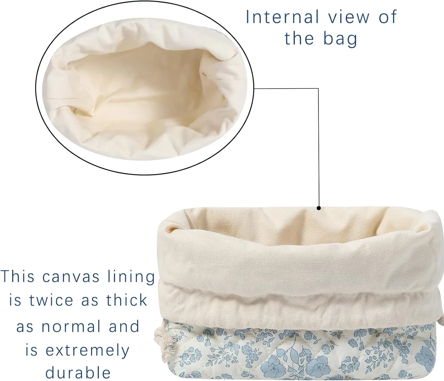 Cotton Quilted Drawstring Makeup Bag with Canvas Lining,Coquette Aesthetic Cute Travel Toiletry Bag,Drawstring Gift Bag for Women and Girls04White Bear