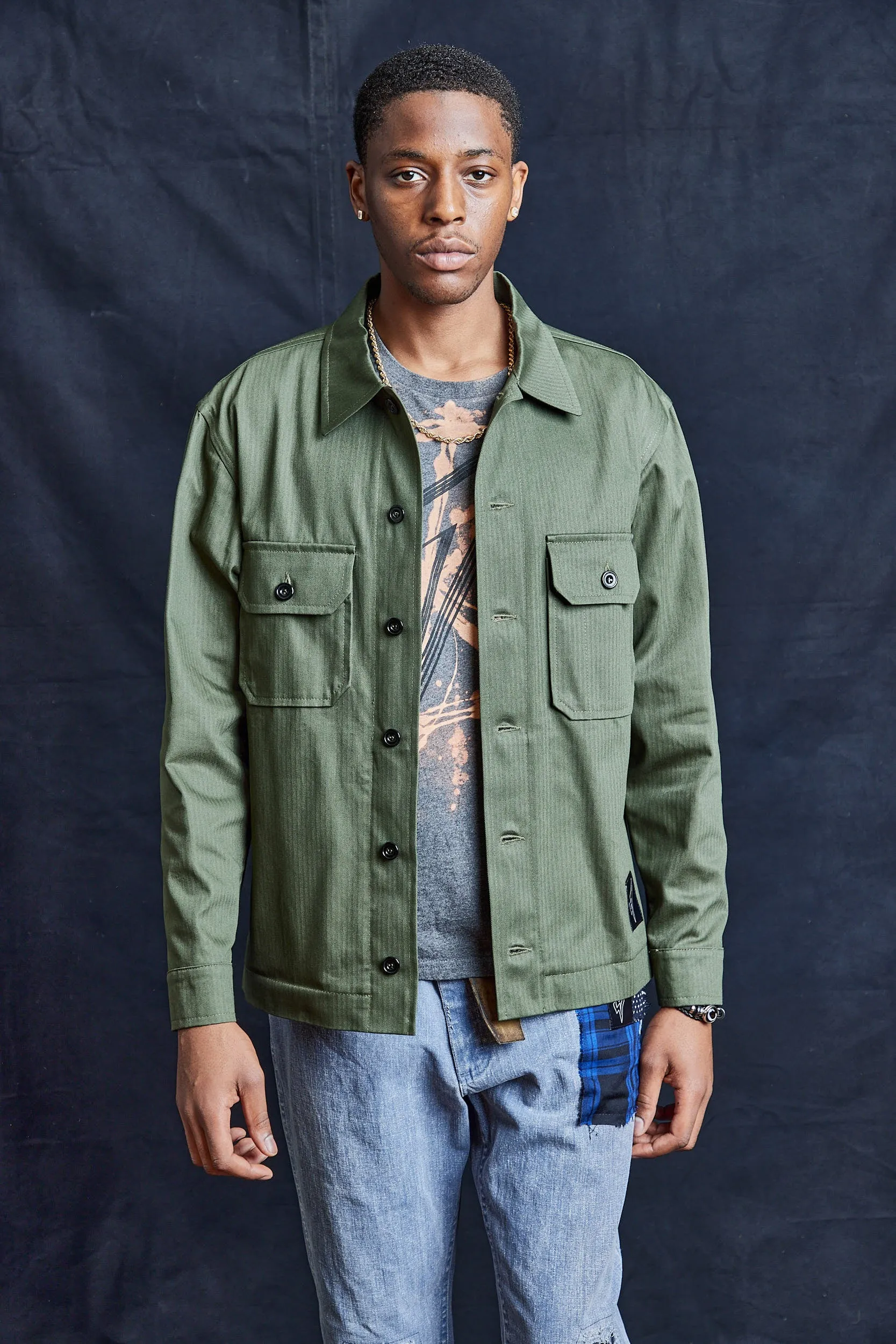 Cotton Workshirt in Khaki Green