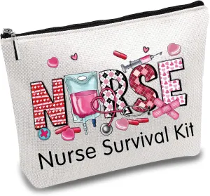 CREATCABIN Nurse Survival Kit Bag Canvas Makeup Pouch Nursing Cosmetic Bag Multi Purpose Pen Case Metal Zipper Toiletry Travel Bag Purse Nurse Gag Gifts for Women Thank You Birthday School 10x7Inch