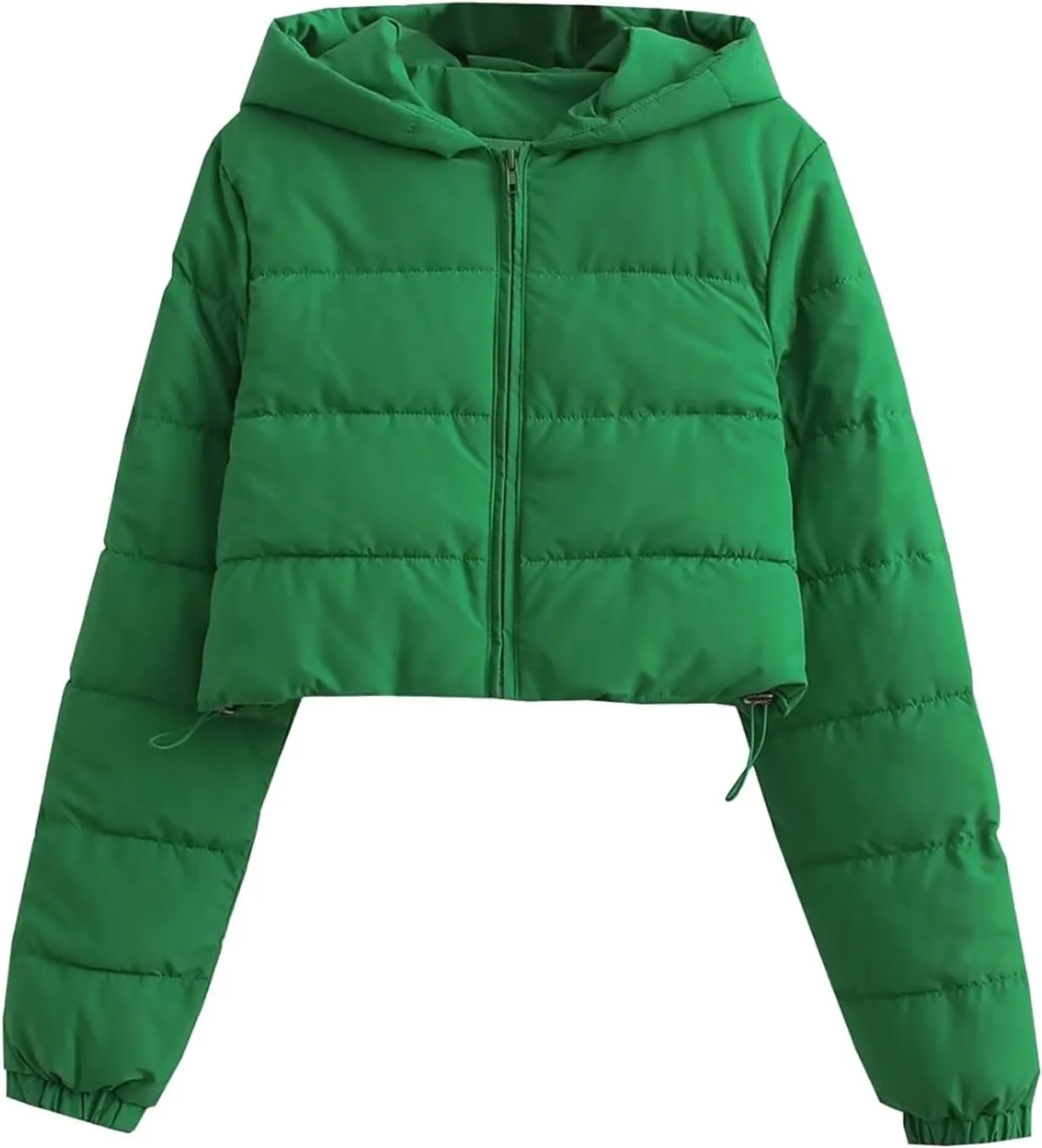 Cropped Jackets for Women Long Sleeve Slim Fit Thickened Down Jacket Winter Zip Up Solid Hooded Quilted Puffer Coat