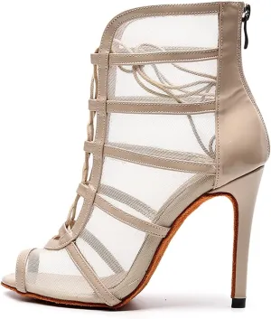 DKZSYIM Women's Ballroom Dance Shoes High Heel Ankle Booties Performance Dance Boots,Model QJW1023