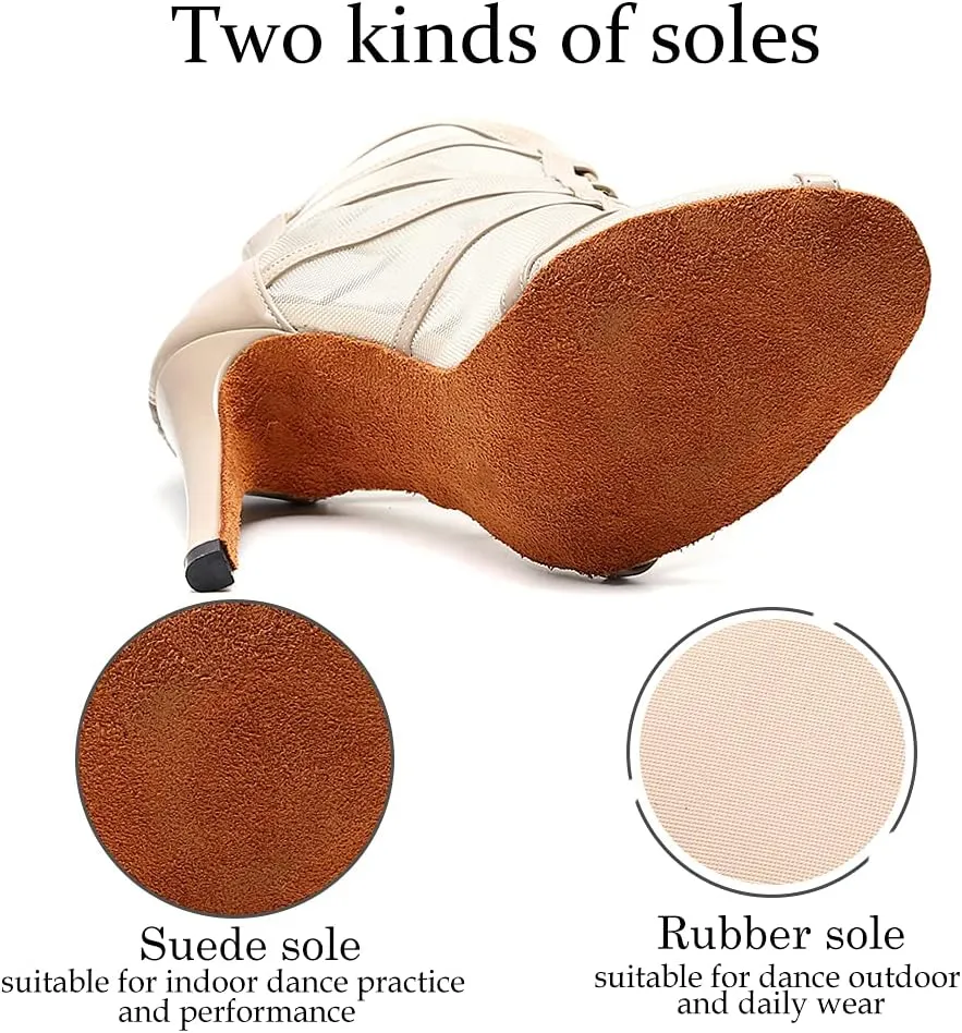 DKZSYIM Women's Ballroom Dance Shoes High Heel Ankle Booties Performance Dance Boots,Model QJW1023