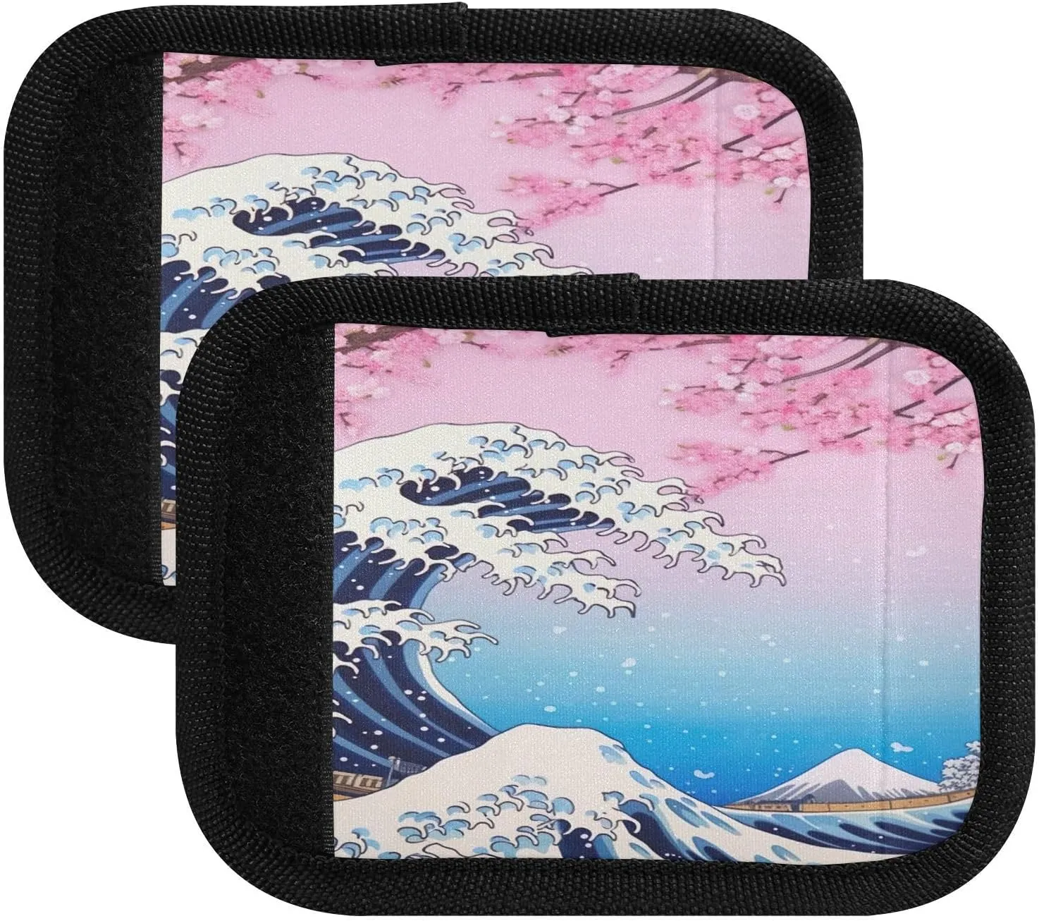 DOMIKING Ocean Waves Cherry Blossom Luggage Handle Wrap Soft Luggage Identifiers for Suitcase Markers Grip for Travel Bag Luggage Suitcase Covers Wraps Travel Accessories, 4 Pack