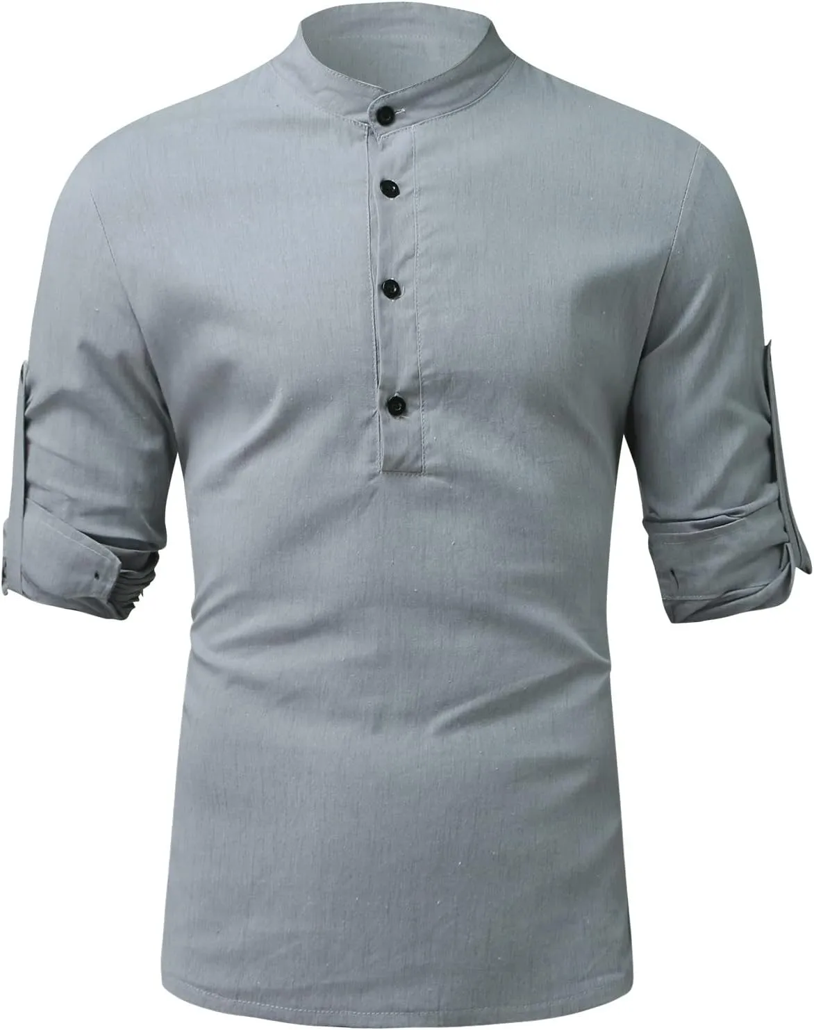 Dress Shirts for Men 2023 Casual Cotton Linen Roll-Up Long Sleeve Summer Spring Tshirt V Neck Solid Pullover Tops